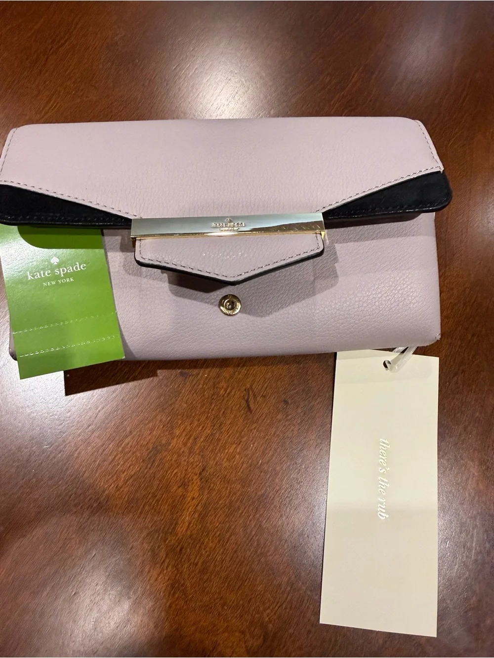kate spade Lilac and Black Leather Envelope Wristlet with Gold Accent